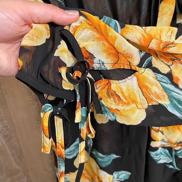 Forever 21 Plus Size Black Golden Yellow Floral Chiffon Maxi Dress 3X - Picture 5 of 10